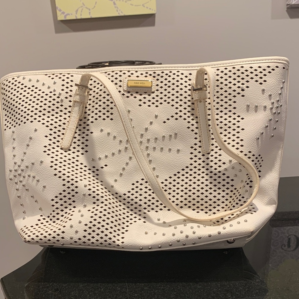 1990s Nine West White Perforated Tote